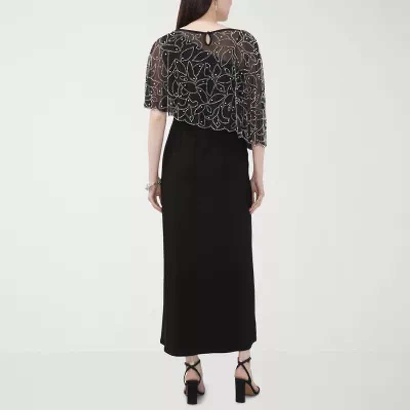 MSK Womens Embellished Short Sleeve Evening Gown