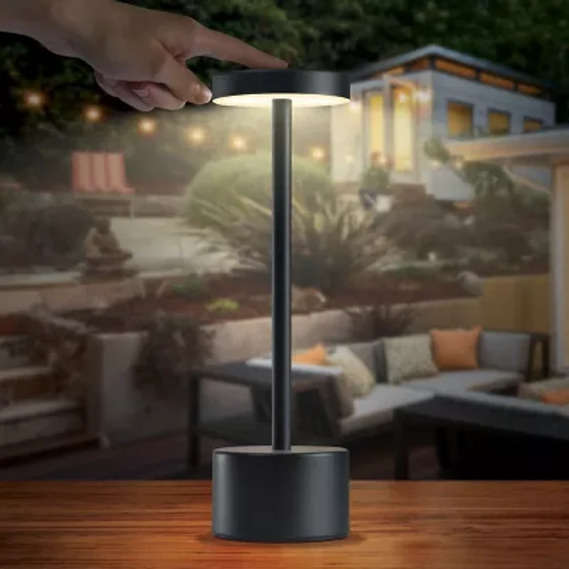 Merkury Innovations 10.5in Flat Top Outdoor Touch Metal Table Lamp