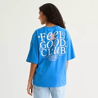Grayson Threads, The Label Juniors Smileyworld Feel Good Club Oversized Tee Womens Crew Neck Short Sleeve Graphic T-Shirt