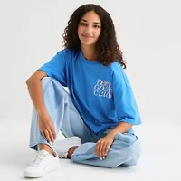 Grayson Threads, The Label Juniors Smileyworld Feel Good Club Oversized Tee Womens Crew Neck Short Sleeve Graphic T-Shirt