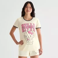 Womens Crew Neck Short Sleeve Regular Fit Hello Kitty Juniors Graphic T-Shirt