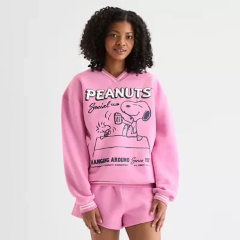 Grayson Threads, The Label Peanuts 75th Social Club V- Neck Crew Fleece Womens V Long Sleeve Snoopy Juniors Sweatshirt