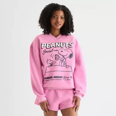 Grayson Threads, The Label Peanuts 75th Social Club  V- Neck Crew Fleece Womens V Long Sleeve Snoopy Juniors Sweatshirt