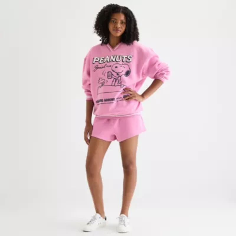Grayson Threads, The Label Peanuts 75th Social Club  V- Neck Crew Fleece Womens V Long Sleeve Snoopy Juniors Sweatshirt