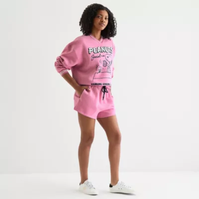 Grayson Threads, The Label Peanuts 75th Social Club Fleece Short Womens Mid Rise Juniors Pull-On