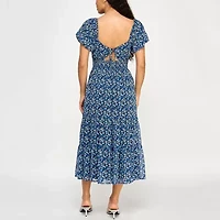 Trixxi Womens Juniors Short Sleeve Floral Midi Fit + Flare Dress