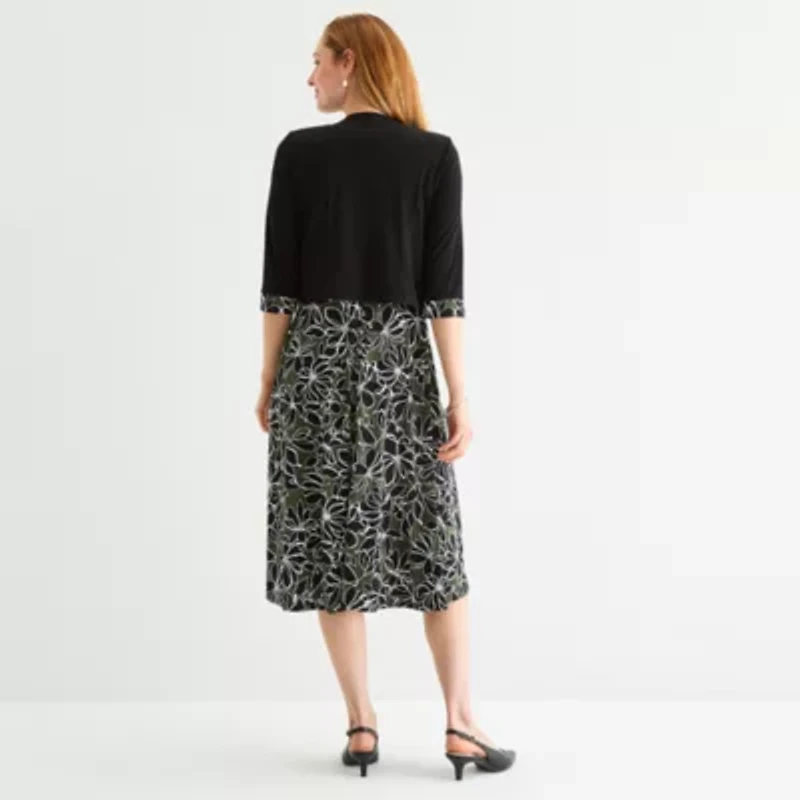 Studio 1 Womens Floral Midi Jacket Dress