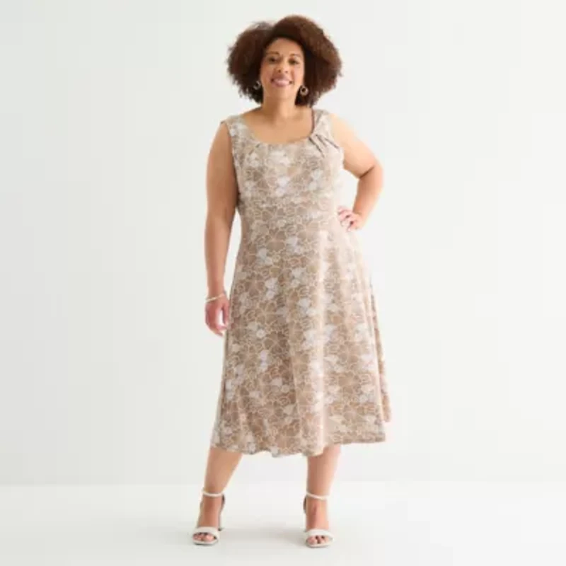 Perceptions Womens Floral Midi Jacket Dress Plus