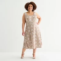 Perceptions Womens Floral Midi Jacket Dress Plus