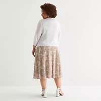 Perceptions Womens Floral Midi Jacket Dress Plus