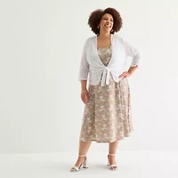 Perceptions Womens Floral Midi Jacket Dress Plus