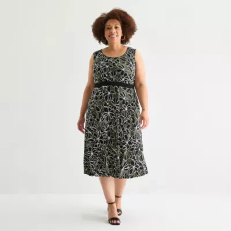 Studio 1 Womens Floral Midi Jacket Dress Plus