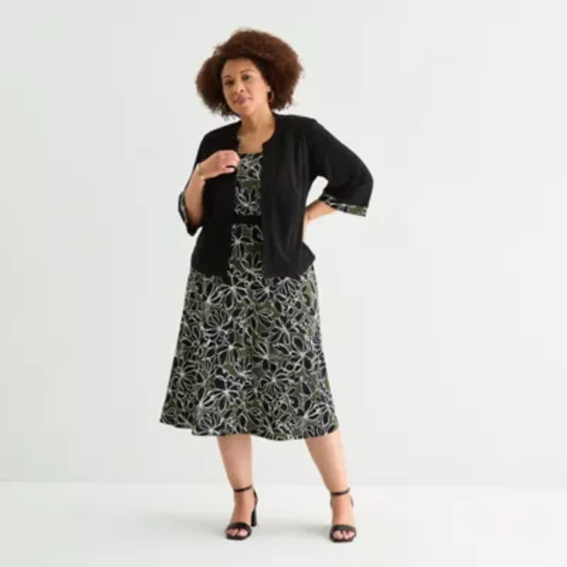 Studio 1 Womens Floral Midi Jacket Dress Plus