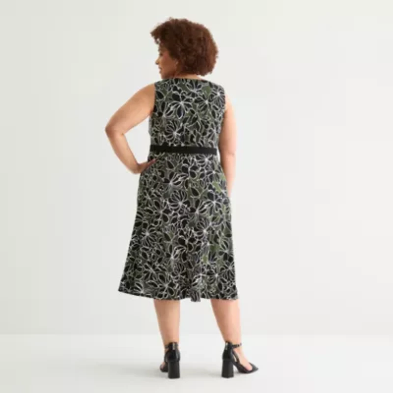Studio 1 Womens Floral Midi Jacket Dress Plus