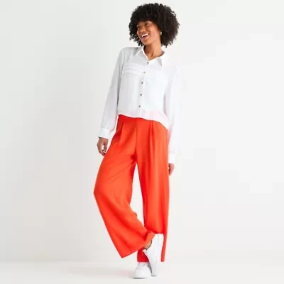 by&by Womens Wide Leg High Rise Regular Fit Juniors Flat Front Pant