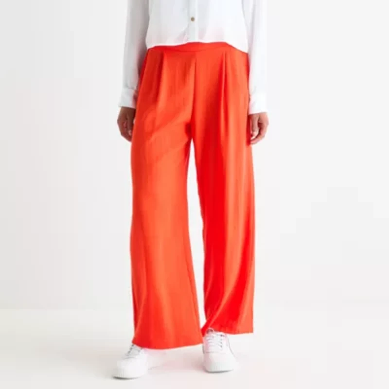 by&by Womens Wide Leg High Rise Regular Fit Juniors Flat Front Pant
