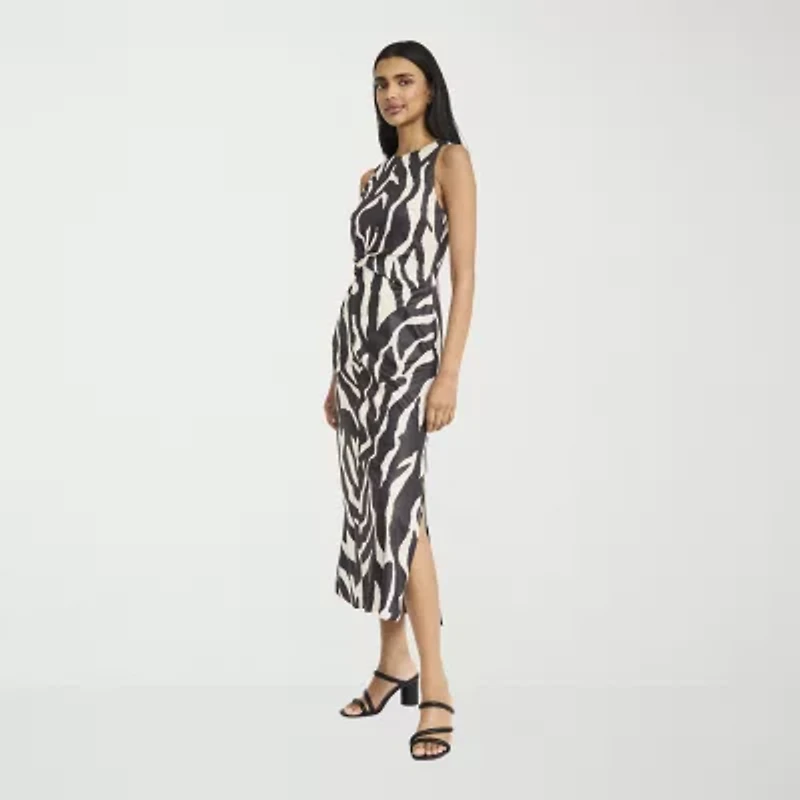 Clover And Sloane Womens Sleeveless Midi Zebra Sheath Dress