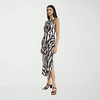 Clover And Sloane Womens Sleeveless Zebra Midi Sheath Dress