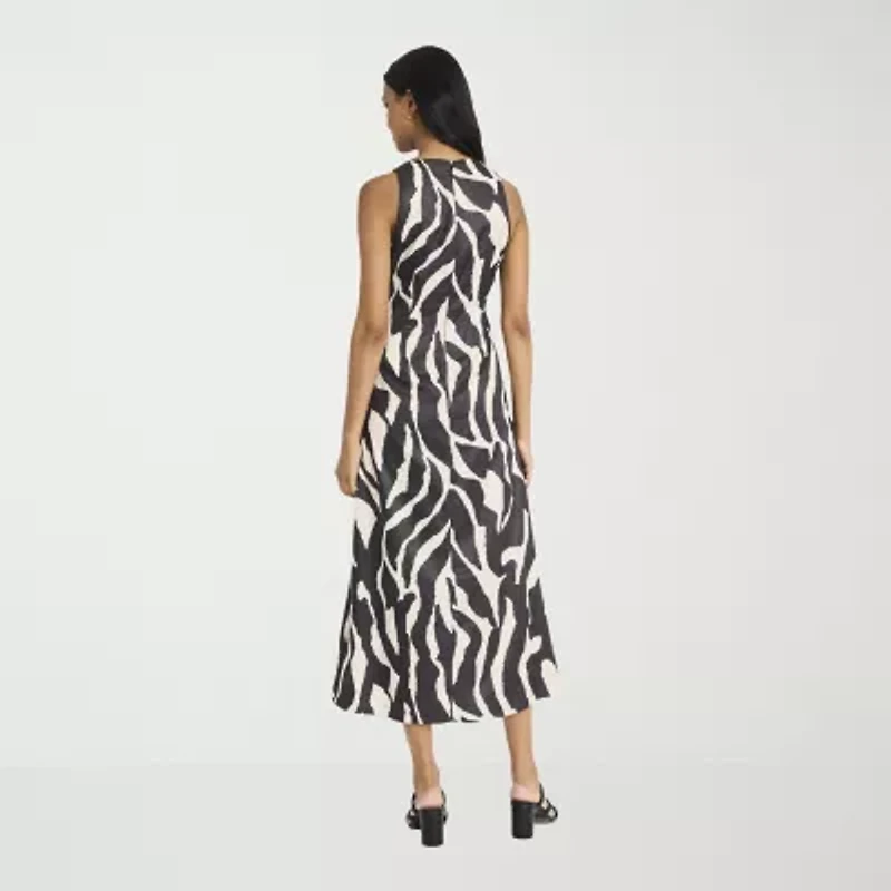 Clover And Sloane Womens Sleeveless Midi Zebra Sheath Dress