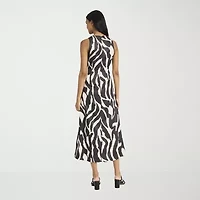 Clover And Sloane Womens Sleeveless Zebra Midi Sheath Dress
