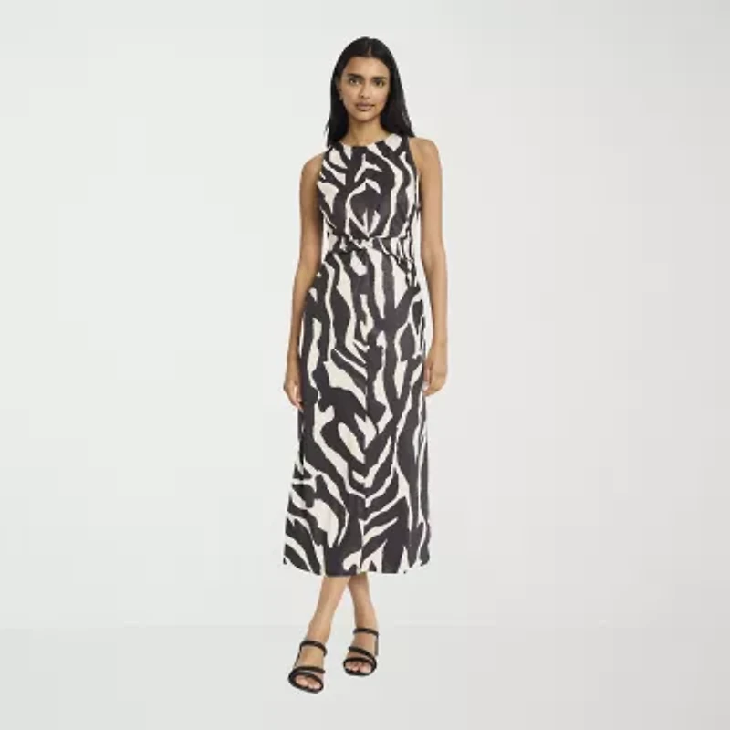 Clover And Sloane Womens Sleeveless Zebra Midi Sheath Dress