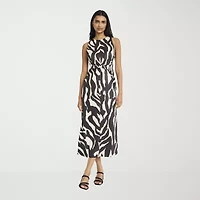 Clover And Sloane Womens Sleeveless Zebra Midi Sheath Dress