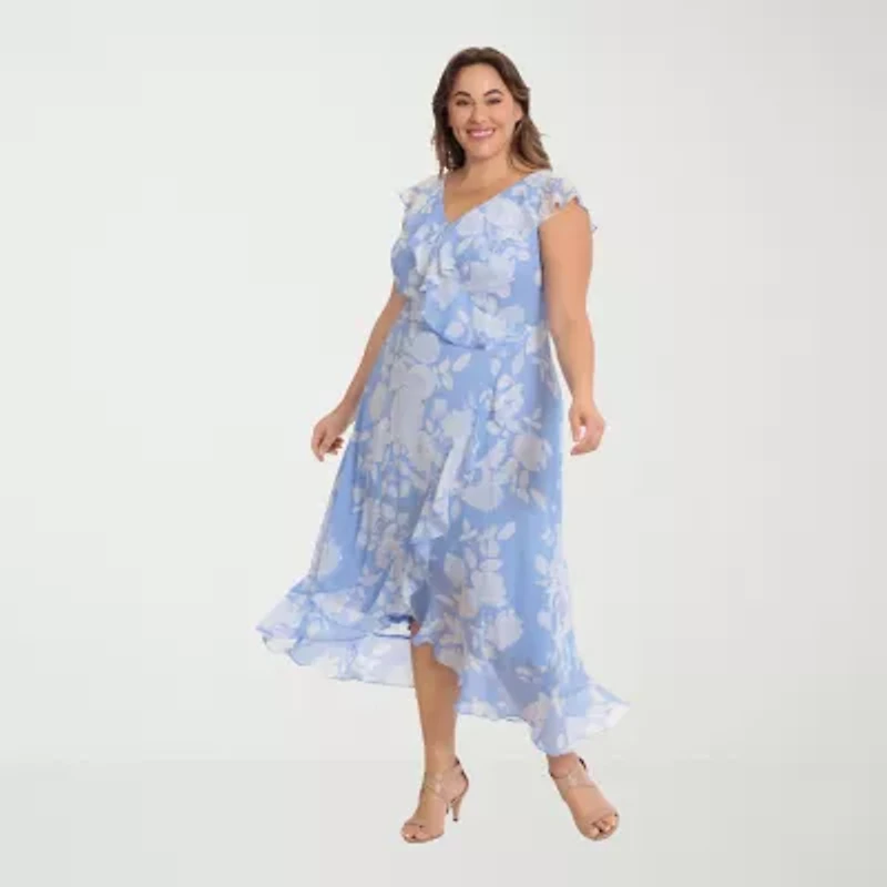 London Times Womens Sleeveless Floral Plus Maxi Dress