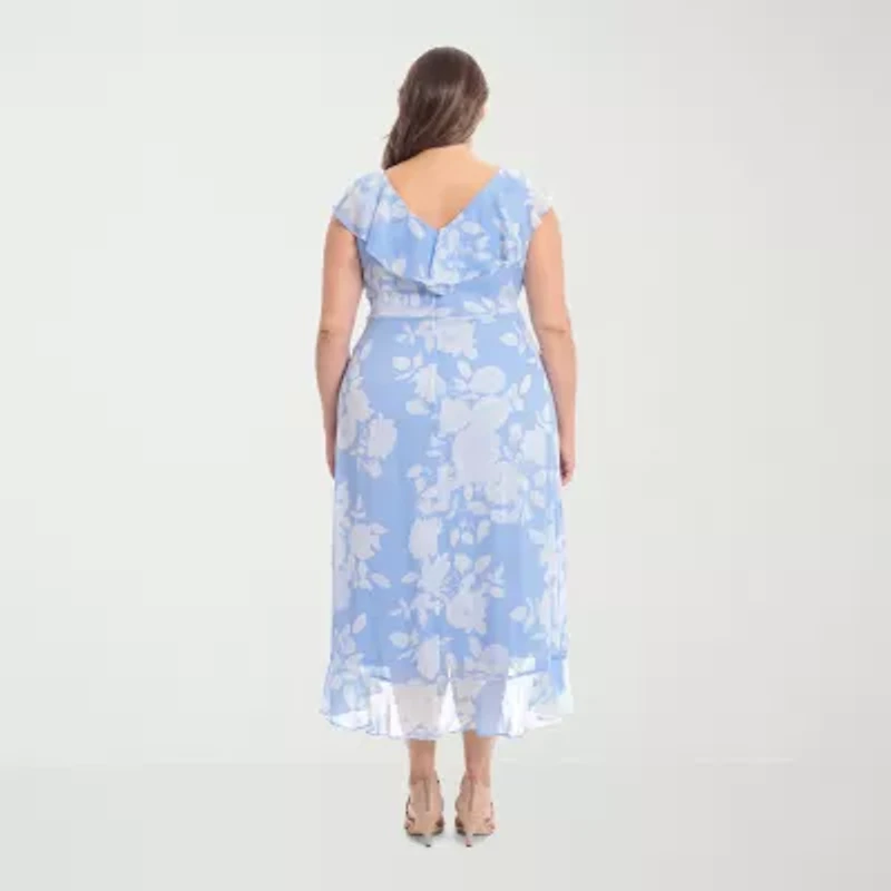 London Times Womens Sleeveless Floral Plus Maxi Dress