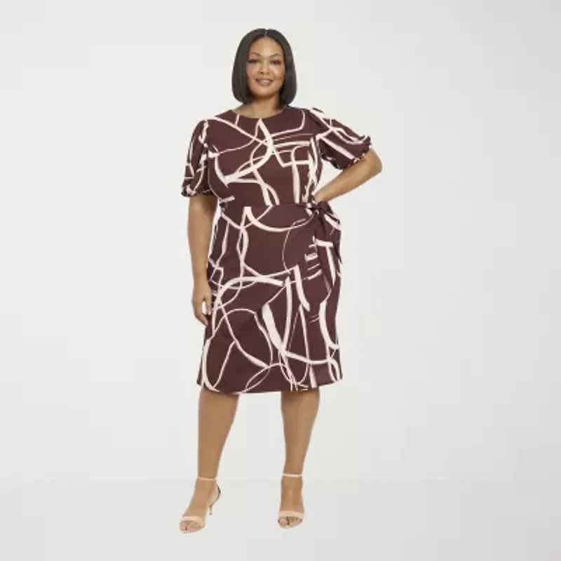 London Times Womens Short Sleeve Striped Plus Sheath Dress