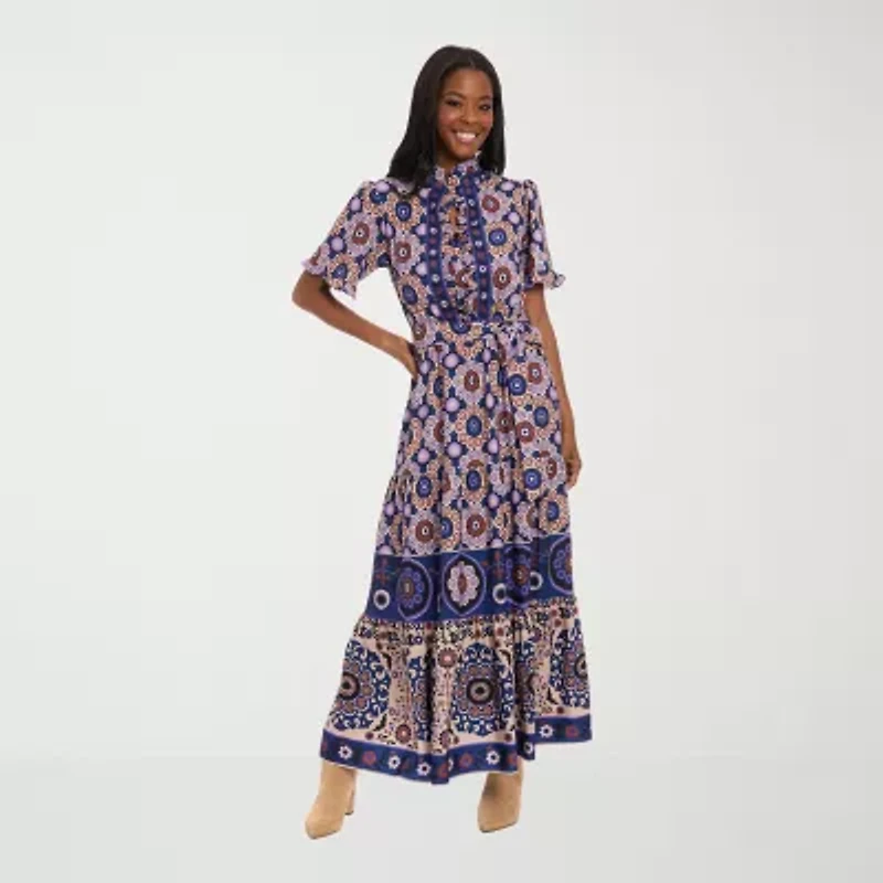 London Style Womens Short Sleeve Petite Maxi Dress