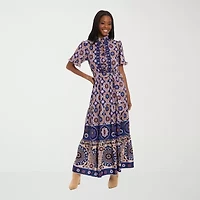 London Style Womens Short Sleeve Petite Maxi Dress