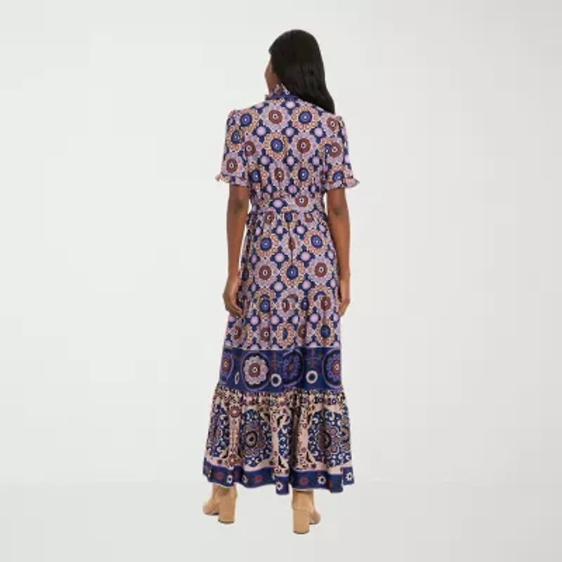 London Style Womens Short Sleeve Petite Maxi Dress