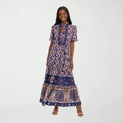 London Style Womens Short Sleeve Petite Maxi Dress