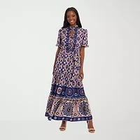 London Style Womens Short Sleeve Petite Maxi Dress