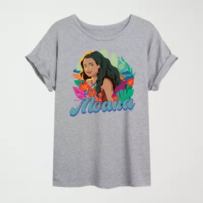 Moana Florals Womens Crew Neck Short Sleeve Regular Fit Graphic T-Shirt