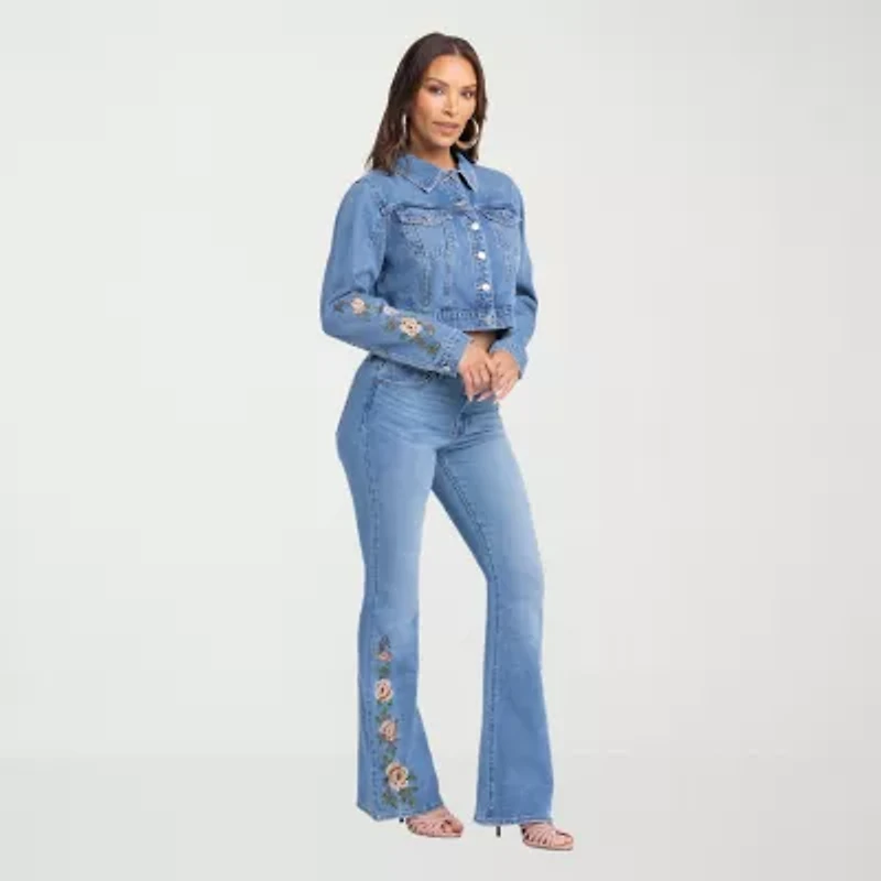 JS Jessica Simpson Womens Denim Embroidered Midweight Jacket