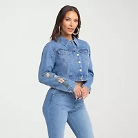 JS Jessica Simpson Womens Denim Embroidered Midweight Jacket