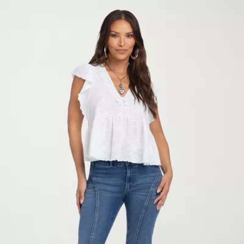 JS Jessica Simpson Womens V Neck Short Sleeve Blouse