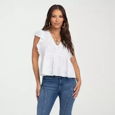 JS Jessica Simpson Womens V Neck Short Sleeve Blouse
