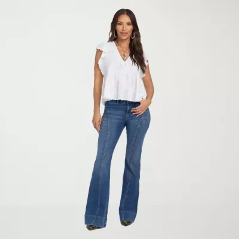 JS Jessica Simpson Womens V Neck Short Sleeve Blouse