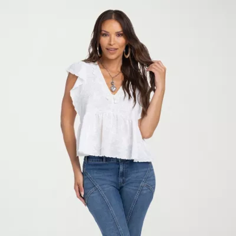 JS Jessica Simpson Womens V Neck Short Sleeve Blouse