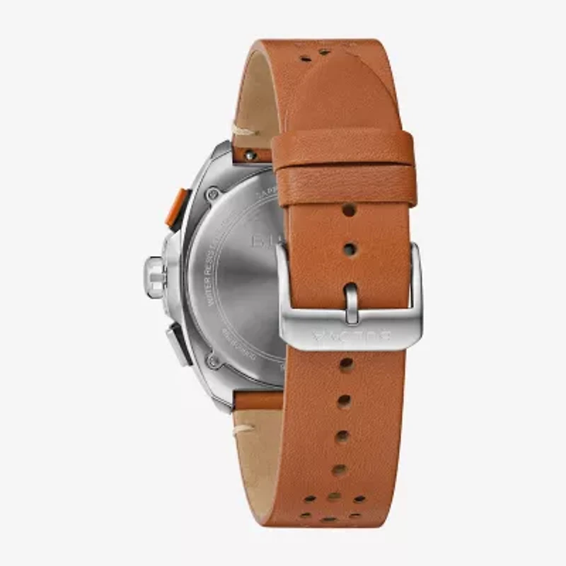 Bulova Racer Mens Chronograph Brown Leather Strap Watch 98b427