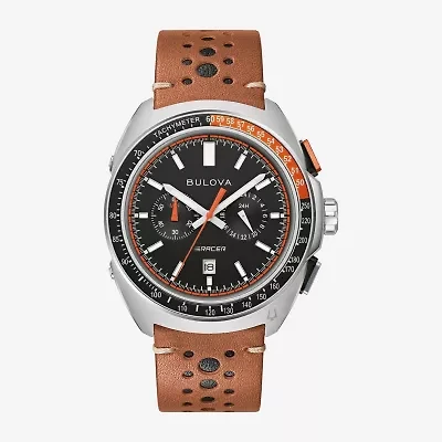 Bulova Racer Mens Chronograph Brown Leather Strap Watch 98b427