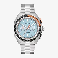Bulova Racer Mens Chronograph Silver Tone Stainless Steel Bracelet Watch 98b432