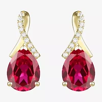 Womens Lab Created Red Ruby 14K Gold Over Silver Pear Drop Earrings