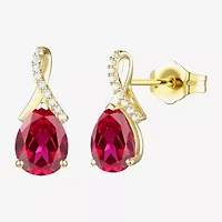 Womens Lab Created Red Ruby 14K Gold Over Silver Pear Drop Earrings