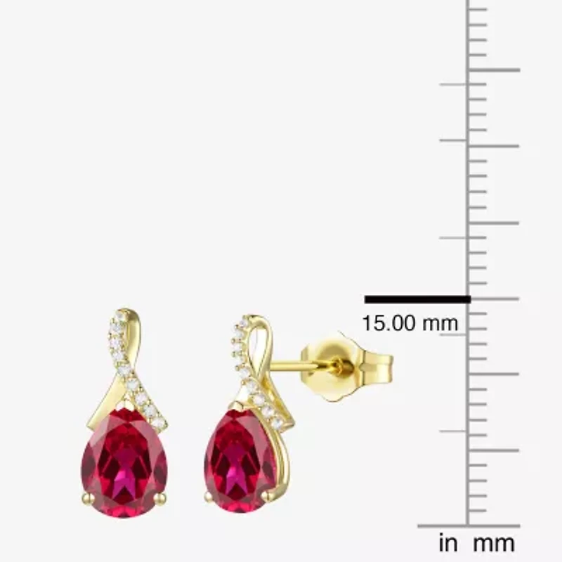 Womens Lab Created Red Ruby 14K Gold Over Silver Pear Drop Earrings