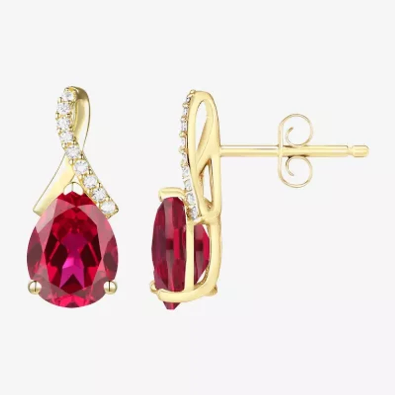 Womens Lab Created Red Ruby 14K Gold Over Silver Pear Drop Earrings