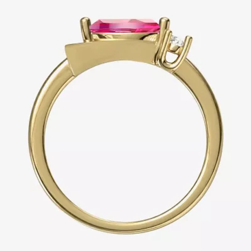 Womens Lab Created Red Ruby 14K Gold Over Silver Marquise Cocktail Ring