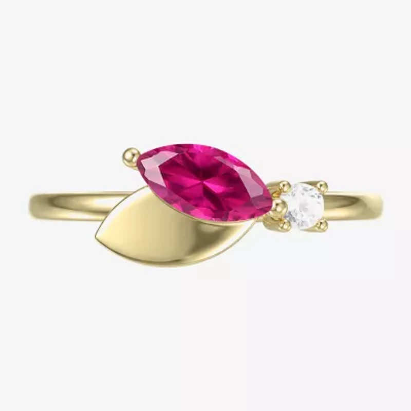Womens Lab Created Red Ruby 14K Gold Over Silver Marquise Cocktail Ring